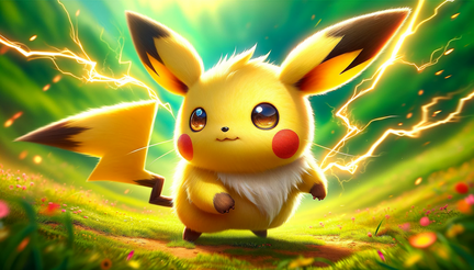DALL·E 2023-11-07 10.59.25 - Create a dynamic wallpaper showcasing a small, chubby, rodent-like creature engaged in an electrifying combat. The creature is covered in yellow fur w