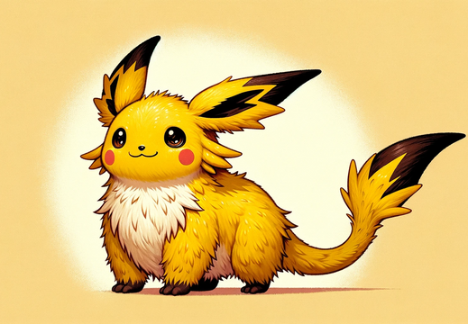 DALL·E 2023-11-07 11.11.22 - Visualize a wallpaper with a small, chubby, rodent-like dragon covered in yellow soft fur. It features long yellow ears with black tips and large, rou