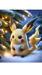 DALL·E 2023-11-07 13.43.19 - Create a portrait image of a winter scene with a snowy spruce tree adorned with fairy lights. Below the tree, add a small, chubby, rodent-like fantasy