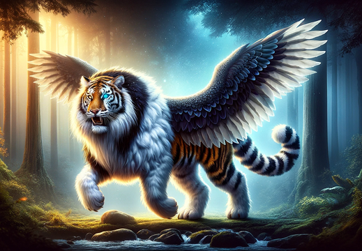 DALL·E 2023-11-07 14.23.59 - Create a wallpaper featuring an imaginative creature called a bi-cat-zud. This creature has the body of a sturdy bison with fluffy white and black fur